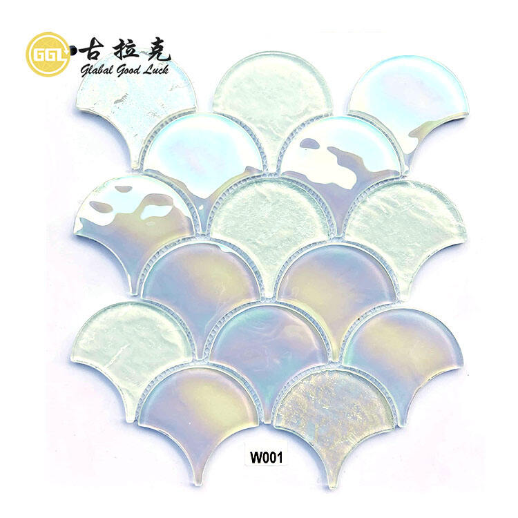 Wall Decoration Fan-shape Iridescent Glass Mosaic Swimming Pool Tile