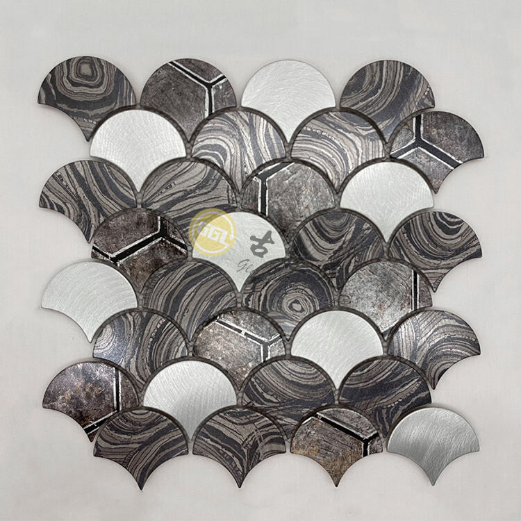 Fan Shape Stainless Steel Metal Mosaic Pattern Design For Wall Decor