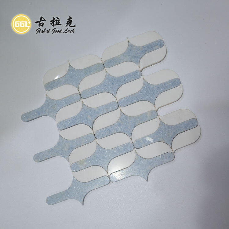 Unique Shape Marble Parquet Feature Waterjet Mosaic For Wall Floor Tile