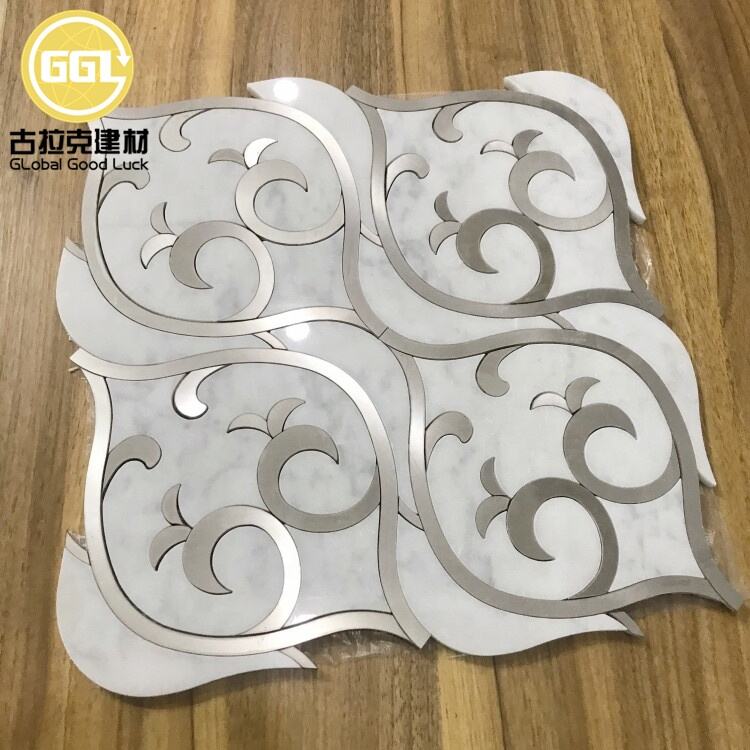 Carrara White lnlay Stainless Steel Mosaic Marble Bianco Metal Mosaic Tile
