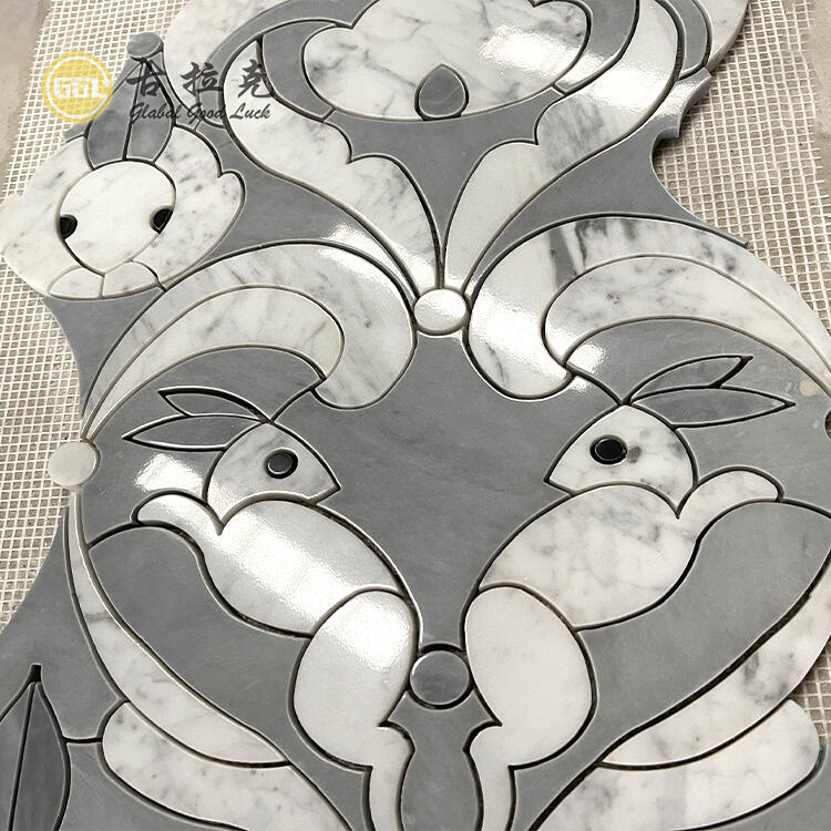 Rabbit Shape Pattern Marble waterjet Mosaic Marble Tile 