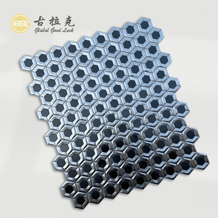 3D Stainless Steel Mosaic Backsplash Hexagon Silver Metal Mosaic Tile