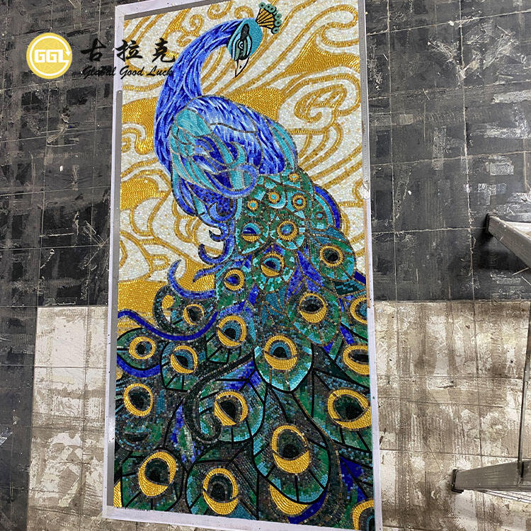 Pavo Murale Design Decoratio Customizata Vitrum Mosaicum Puzzle