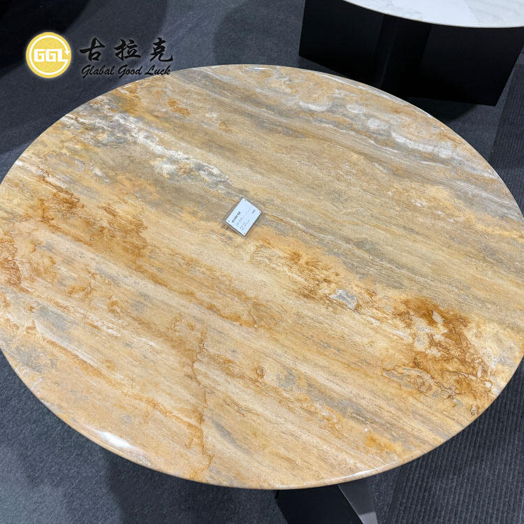 Italy Travertine Golden Table Set Round Marble Luxury Design Coffe Table