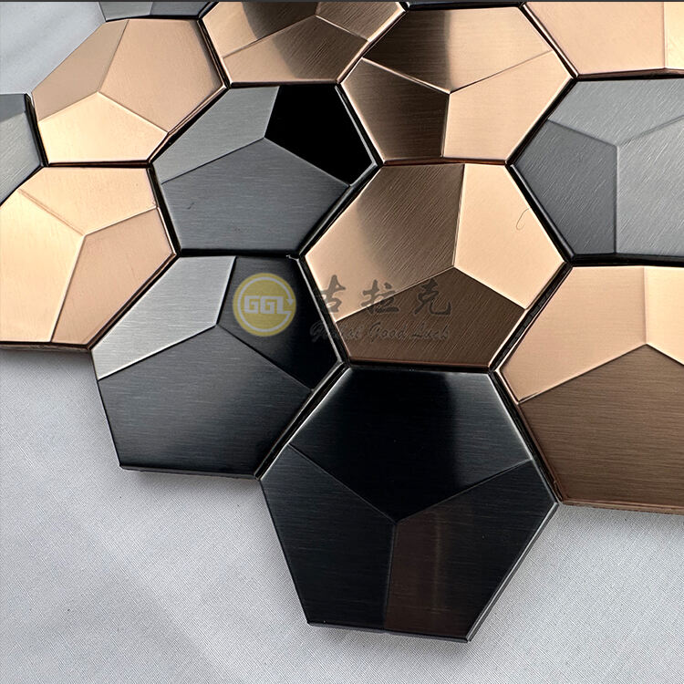 Hexagon 3D Metaal Mosaïek Rose Gold Mix Swart Stainless Steel Mosaïek Muurtegels