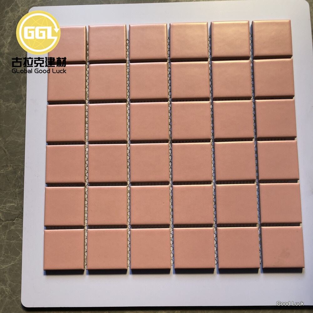 Pink Square Shape Glazed Mosaic Ceramic Tiles For Wall Decor