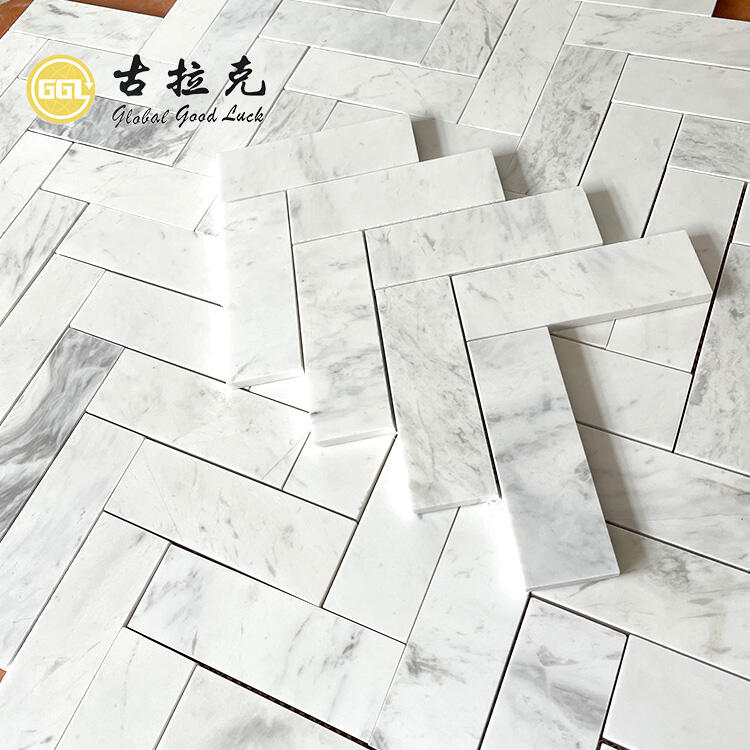 Polished White Marble Herringbone Tile Mosaic for Kitchen Decor