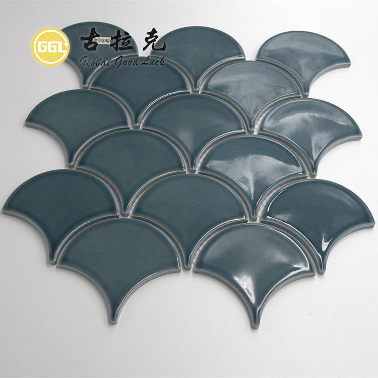 Fan Shape Fish Scale Glossy Ceramic Tile Mosaic For Bathroom Kitchen Wall Decor