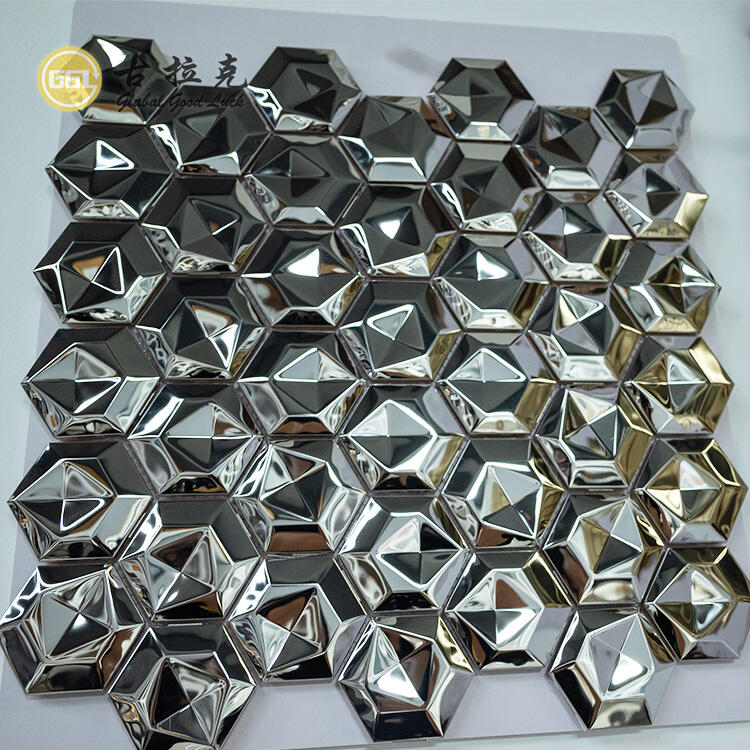 3D Hexagon Background Solid Metal Mosaic Tile