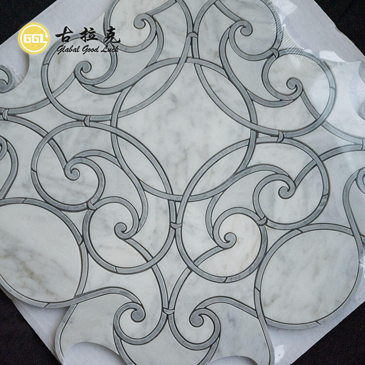 Carrara White Mix Italy Gray Marble Parquet Feature Waterjet Mosaic Tiles