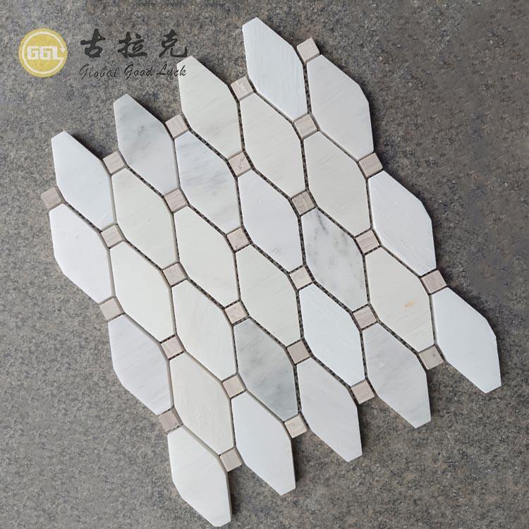 Colorful Bottle Shape Marble Octagon Pattern Mosaic Tile White With Brown Dots Mosaic Tile For Bathroom Kitchen Wall Decor