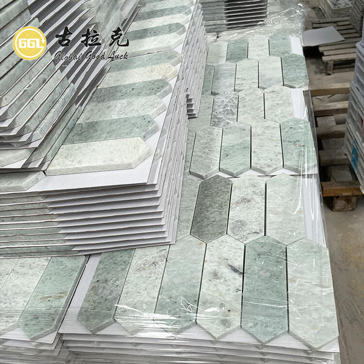 Natural Polished Marble Green Long Hexagon Marble Mosaic Tiles