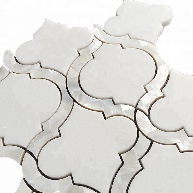 Nature White Shell of Pearl Mix White Mix Thassos White Marble Lantern Shape Mosaic Tile