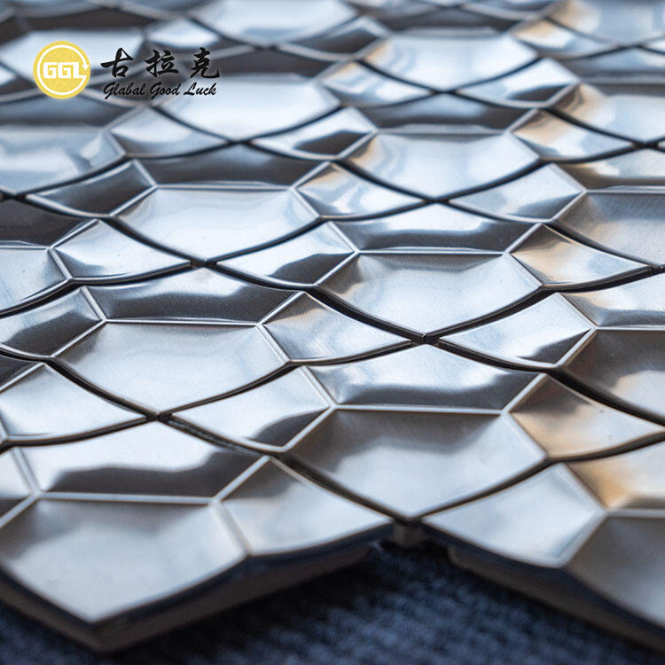  Silver Metal Mosaic Tile Stainless Steel Concave Surface Design for Wall Decor
