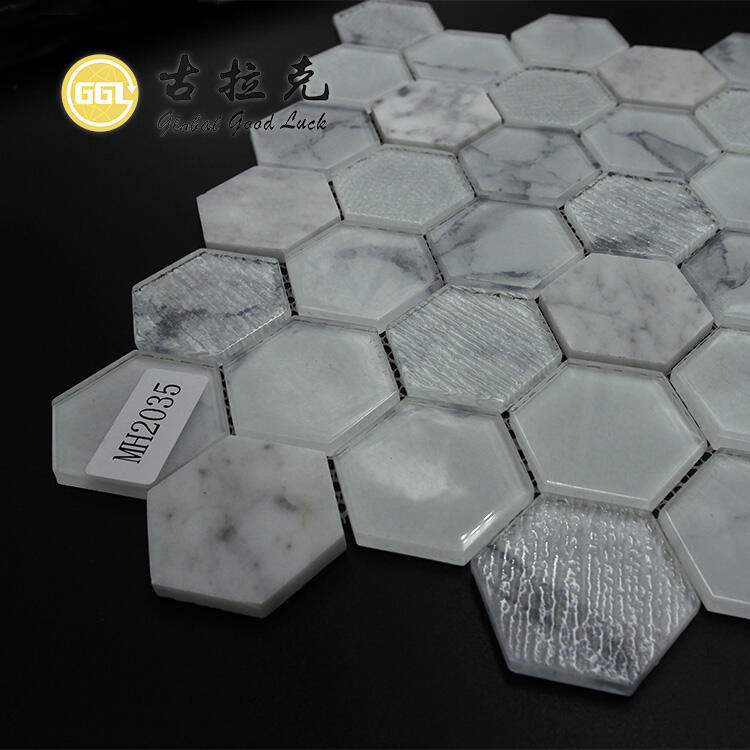 White Marble Glass Mosaic Natural Stone Tile For Bathroom Wall Decor