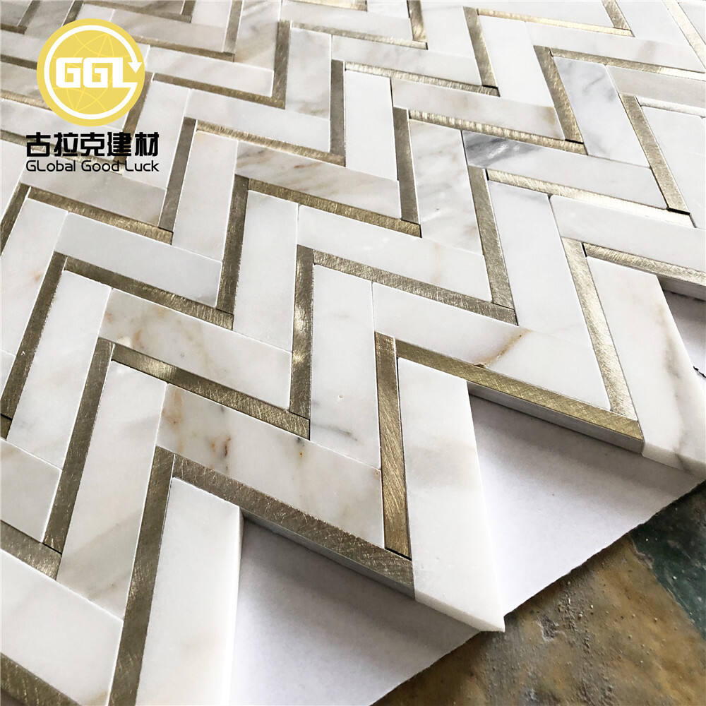 Luxury Calacatta Gold Marble Mix Alloy Mosaic Tile for Backsplash Interior Outdoor Decor