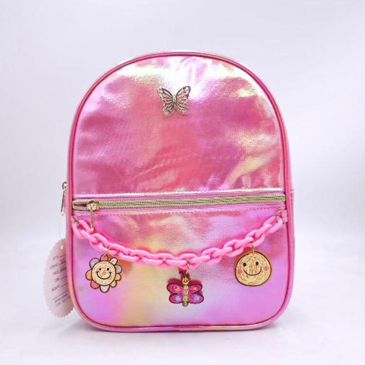 Cute Holographic Pink PU Kids Mini Backpack, Adjustable Strap, For Daily Play & Preschool Outdoor Travel