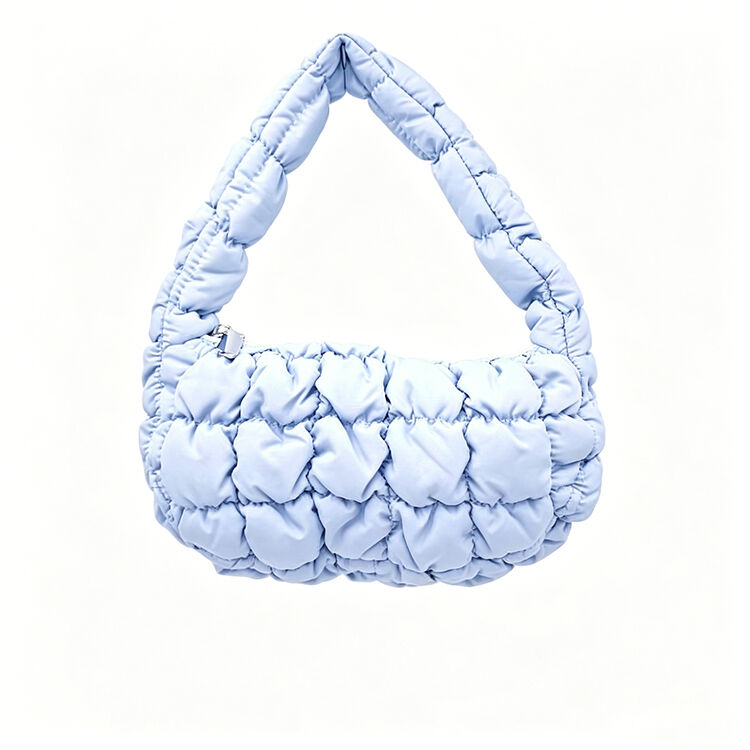 Light Blue Puffer Cloud Shoulder Bag Soft Quilted Mini Handbag Daily Shopping Dating Commute Purse