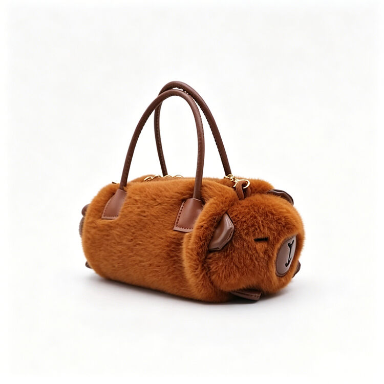 Capybara Fluffy Cylinder Handbag Detachable Chain Crossbody Bag for Daily Travel Campus Dating Outfits