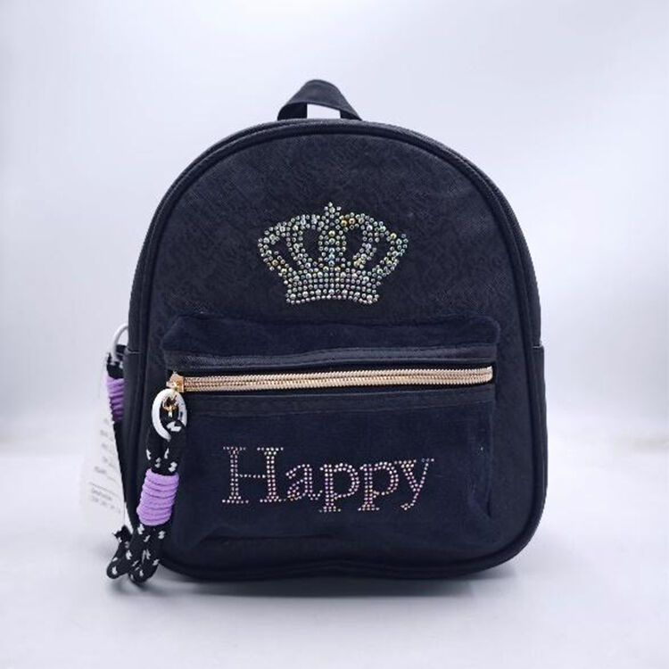 Black Rhinestone Crown Mini Backpack Lightweight Daily Travel Shoulder Bag for Women Girls Shopping School