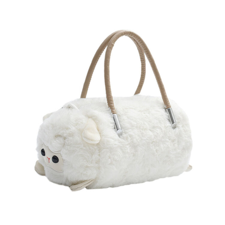 Cute White Sheep Plush Cylinder Handbag, Detachable Strap Crossbody Purse for Daily Dating & Street Outfits