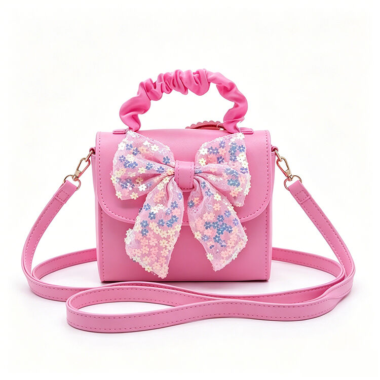 Little Girls Pink Sequin Bow Mini Crossbody Bag, Cute Handbag for Birthday Play & Shopping