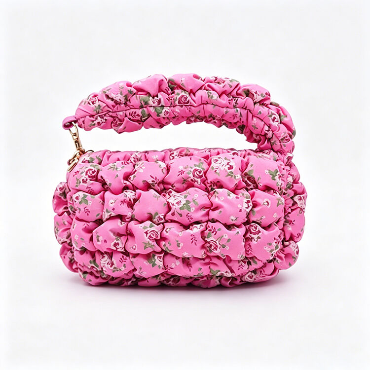 Pink Floral Ruched Cloud Mini Handbag, Detachable Strap Design for Daily Dating & Travel Outfit