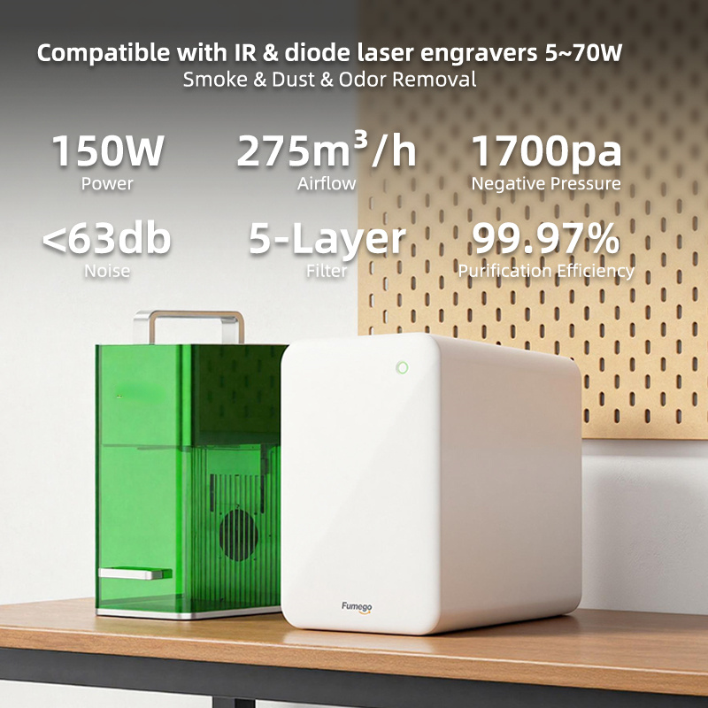 Fumego XT150 Custom150W Energy-saving Efficient  And Portable 110-220V Dust Collector with Hepa Filter for Desktop Laser Engraving And Marking  3D Printing