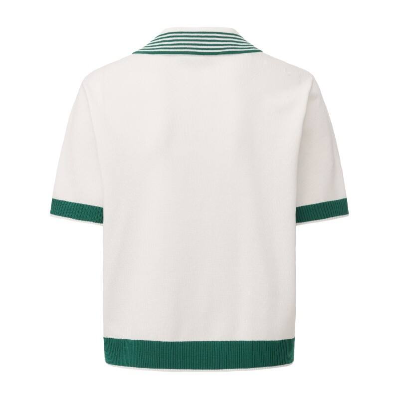Women's Quarter-Zip Knit Polo - Retro Contrast Stripe Urban Leisure Topt