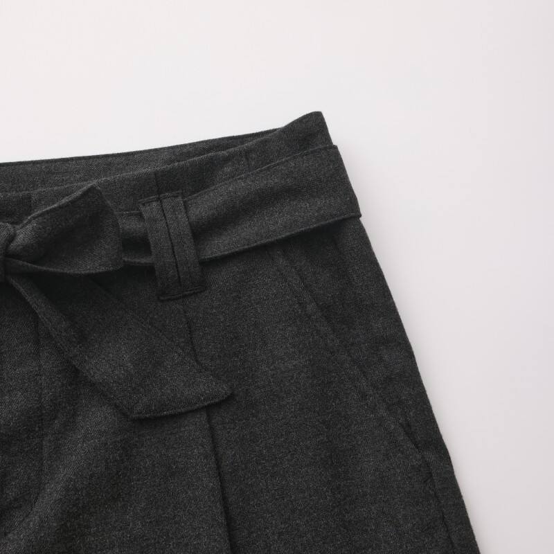 Women's High Waist Tailored Trousers - Slim Straight Office Pants with Tie Belt