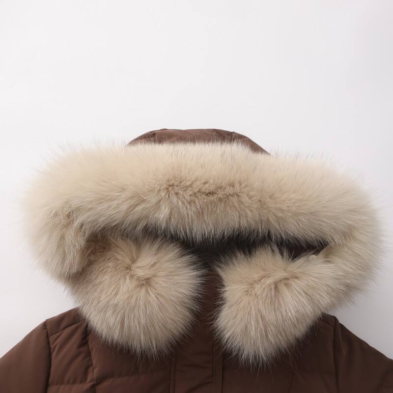 Women's Fur trim Puffer Jacket - Minimalist Stand-Collar Down Coat with Matte Finish