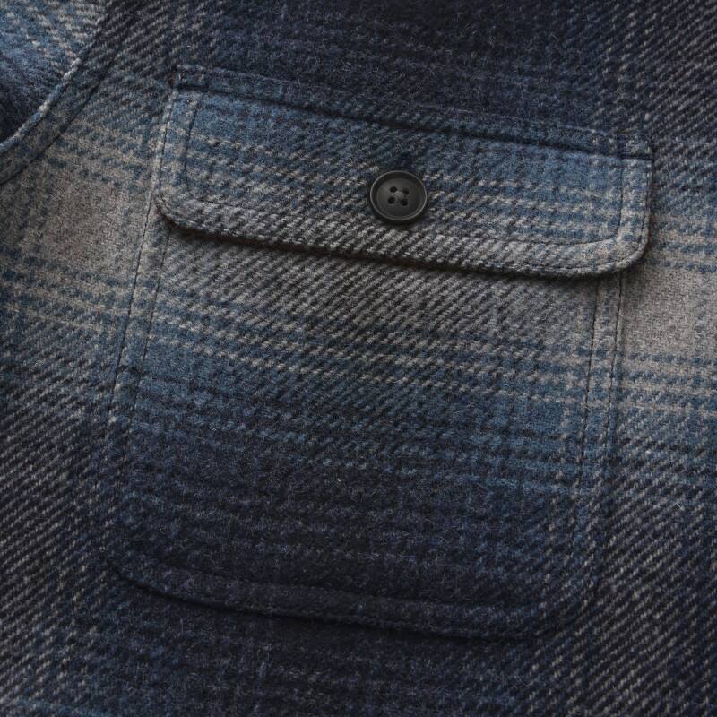 Men's Ombre Plaid Shirt Jacket - Wool-Blend Urban Leisure Shack with Cargo Pockets