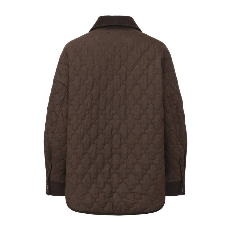 Women's Quilted Lightweight Jacket - Vintage Wave-Stitch Coat with Contrast Collar 
