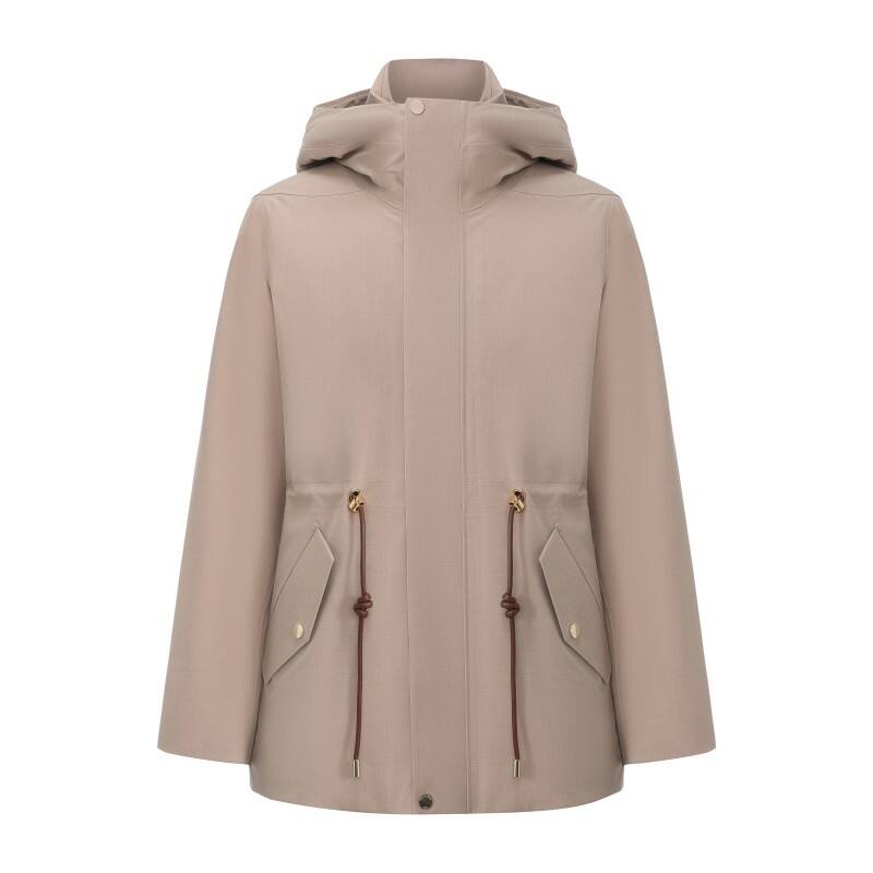 Women's Mid-Length Utility Trench Coat - Water-Resistant Hooded Parka with Cinched Waist