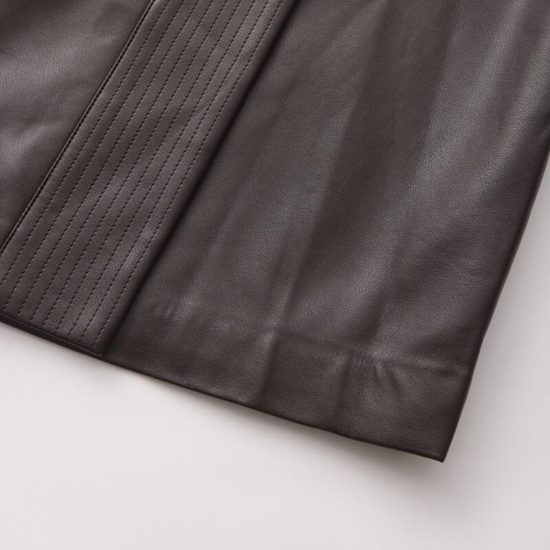 Women's Faux Leather Midi Skirt - Elegant Wrap-Front PU Skirt with Top stitch Detail
