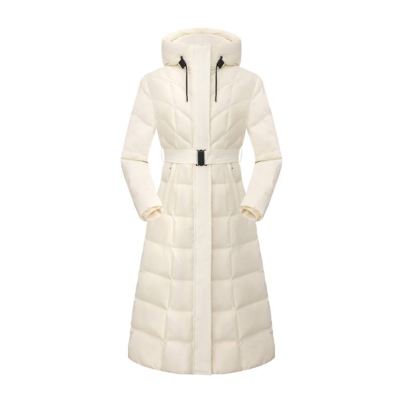 Women's Luxury Long Down Parka - Chevron Quilted Winter Coat with Utility Belt