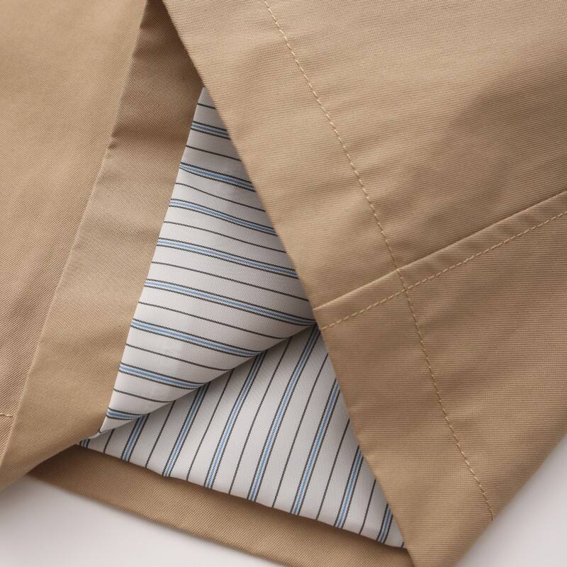 Women's Oversized Khaki Trench Coat - Classic Mid-Length Raincoat with Striped Cuffs