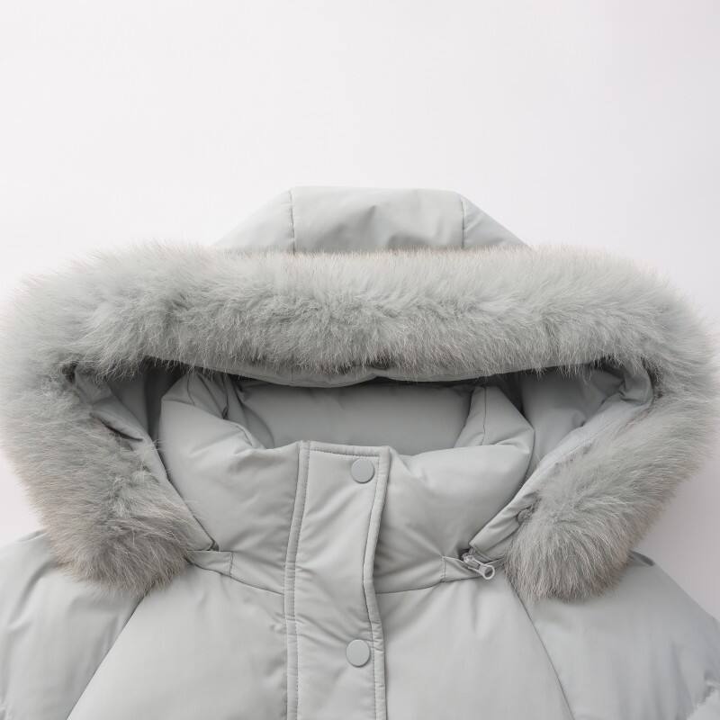  Women's Elegant Long-line Down Parka - Fur-Trimmed Hooded Winter Coat with Cinched Waist