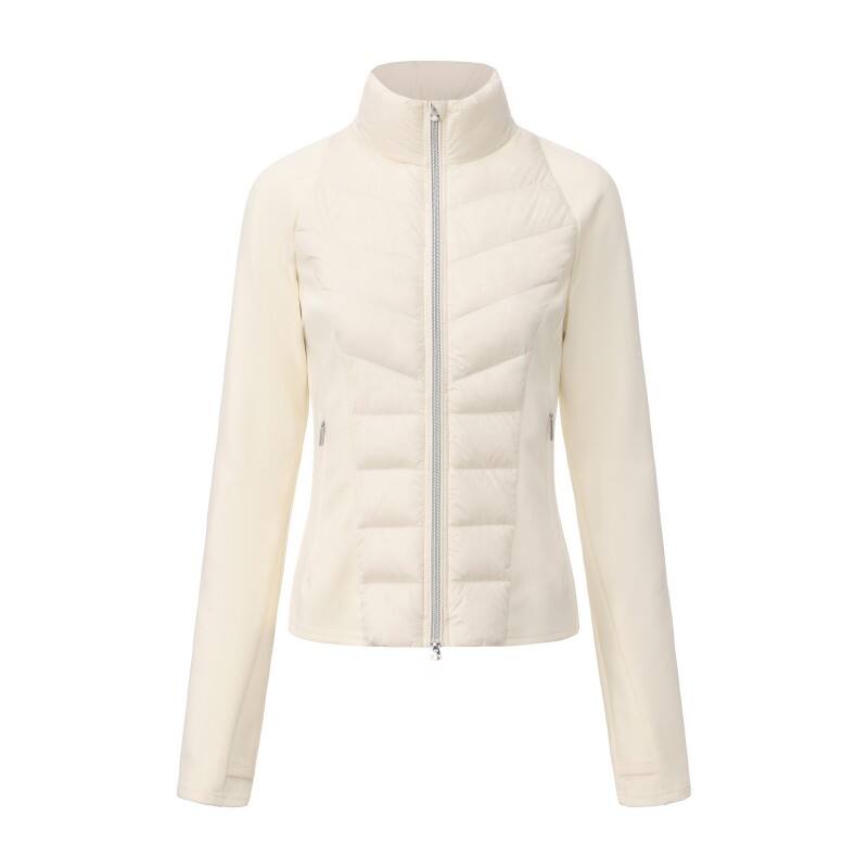 Women's Hybrid Puffer Jacket - Slim-Fit Quilted Down Coat with Knit Performance Sleeves