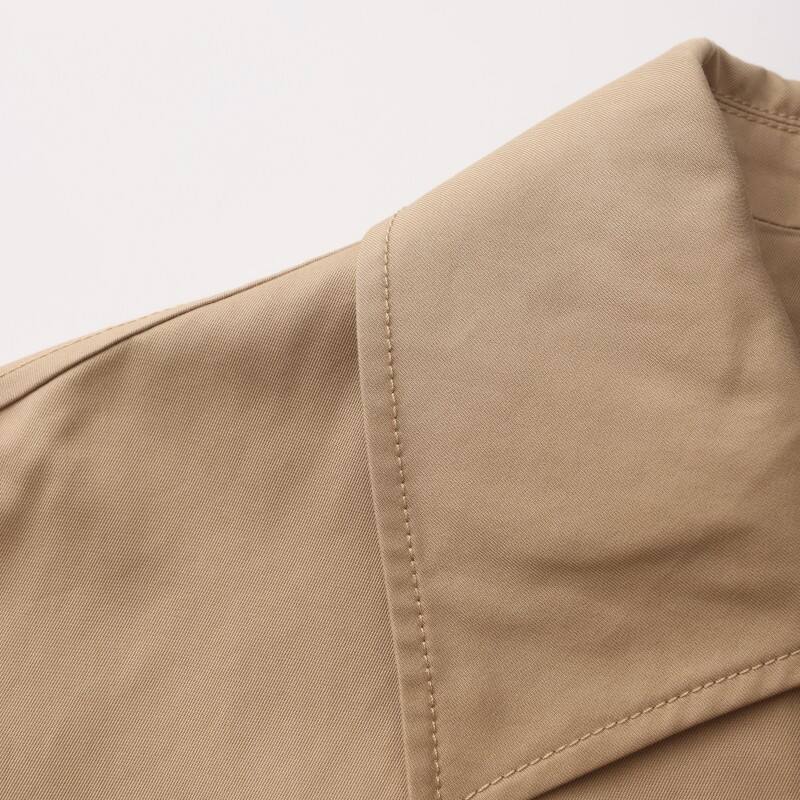 Women's Oversized Khaki Trench Coat - Classic Mid-Length Raincoat with Striped Cuffs