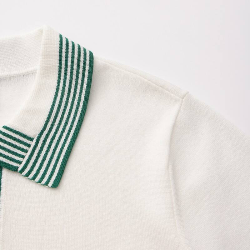 Women's Quarter-Zip Knit Polo - Retro Contrast Stripe Urban Leisure Topt
