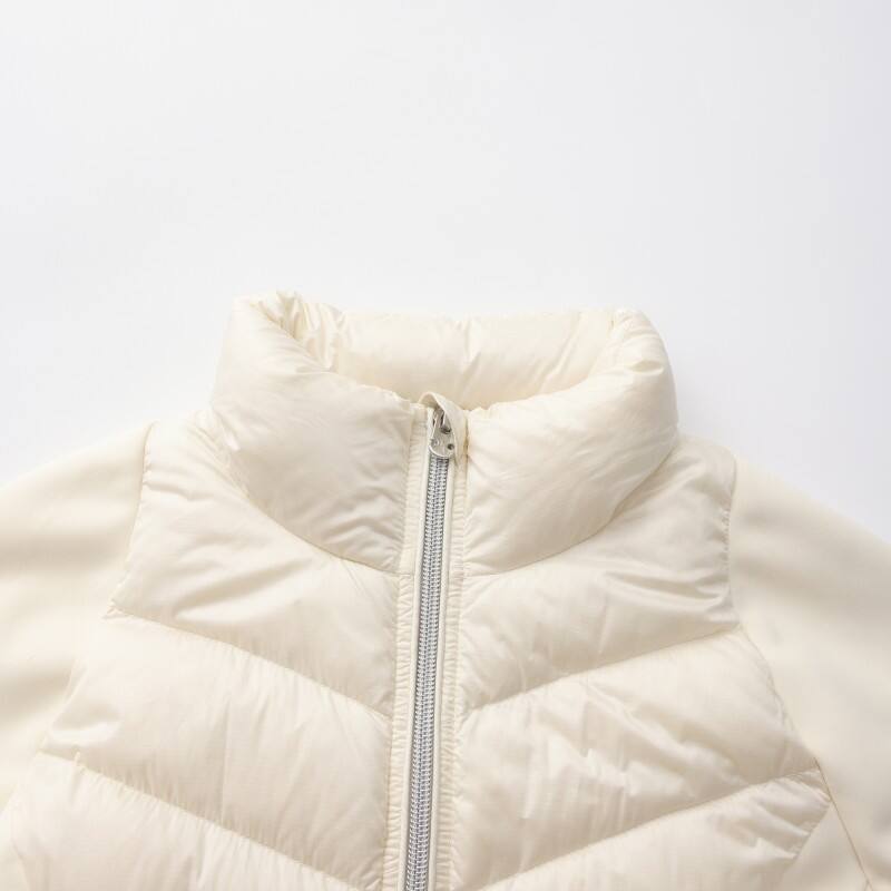 Women's Hybrid Puffer Jacket - Slim-Fit Quilted Down Coat with Knit Performance Sleeves