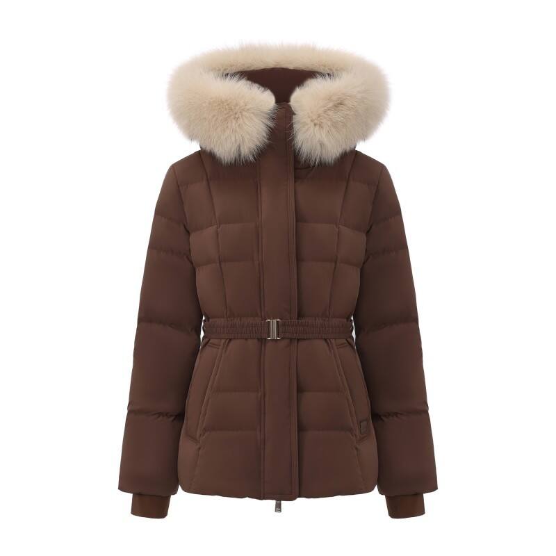 Women's Fur trim Puffer Jacket - Minimalist Stand-Collar Down Coat with Matte Finish