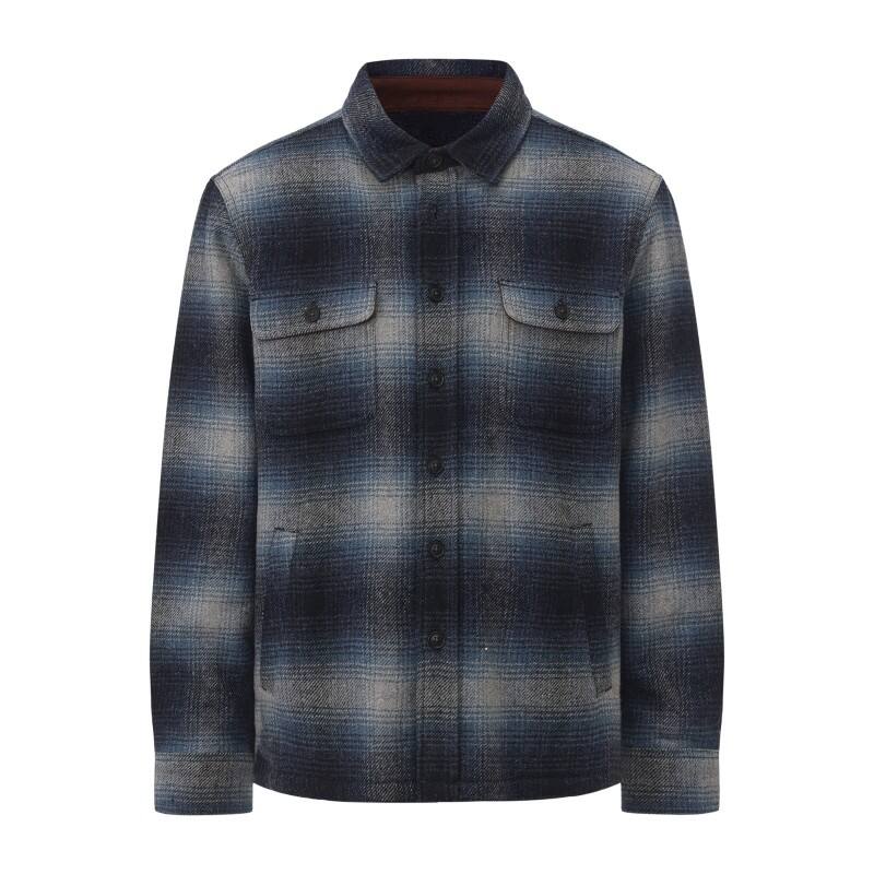Men's Ombre Plaid Shirt Jacket - Wool-Blend Urban Leisure Shack with Cargo Pockets