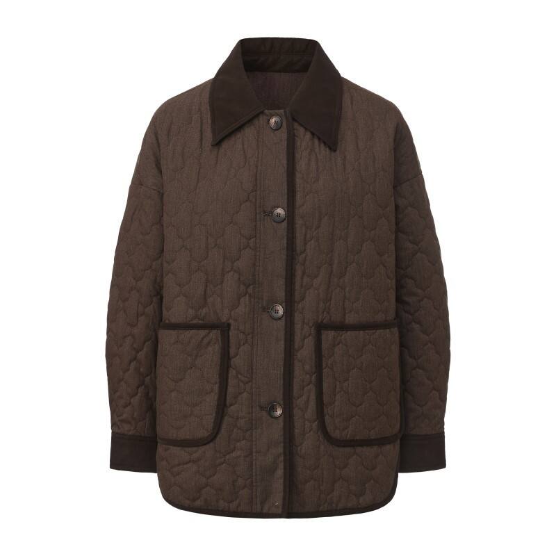 Women's Quilted Lightweight Jacket - Vintage Wave-Stitch Coat with Contrast Collar 