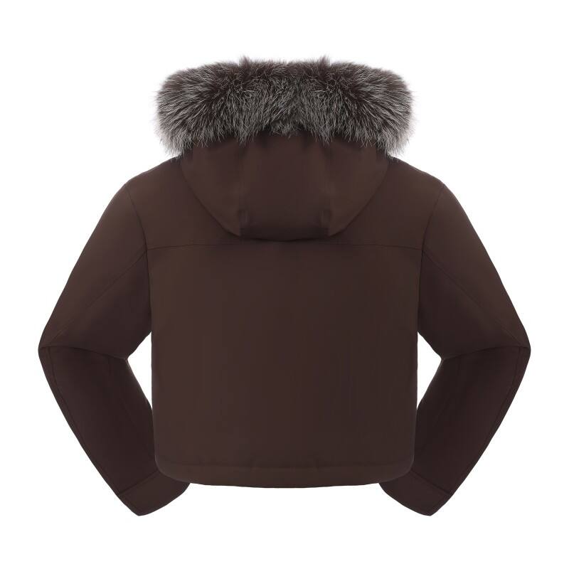 Women's Luxury Cropped Down Parka - Faux-Fur Trimmed Hooded Utility Winter Jacket