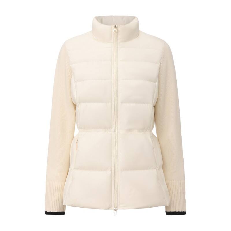 Women's Hybrid Down Jacket - Slim-Fit Knit Paneled Puffer with Stand Collar