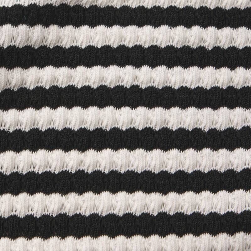 Women's Striped Knit Polo Shirt - Retro Ripple Texture Short Sleeve Sweater