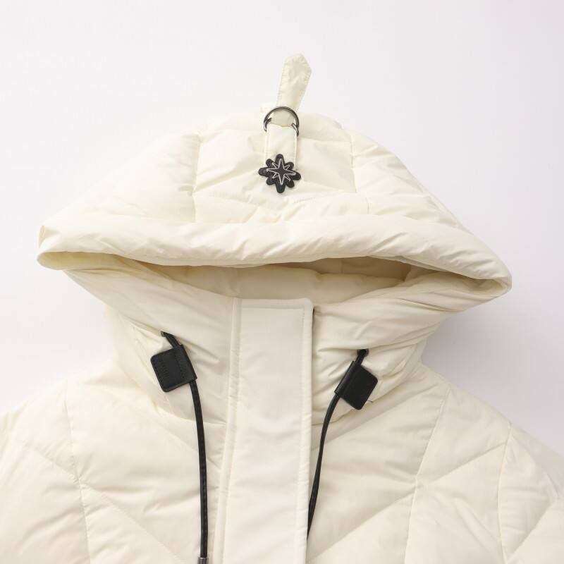 Women's Luxury Long Down Parka - Chevron Quilted Winter Coat with Utility Belt