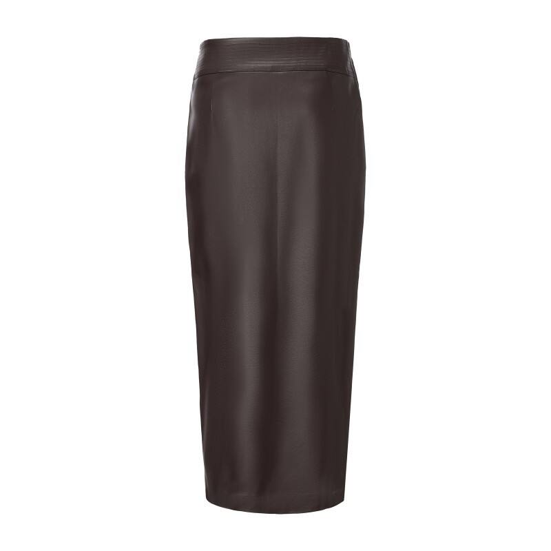 Women's Faux Leather Midi Skirt - Elegant Wrap-Front PU Skirt with Top stitch Detail